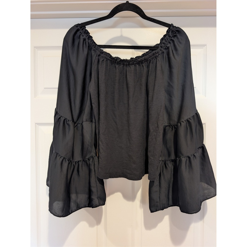Anthropologie Gloria Top Women S Black Off Shoulder Boho Bell Sleeve Cottagecore